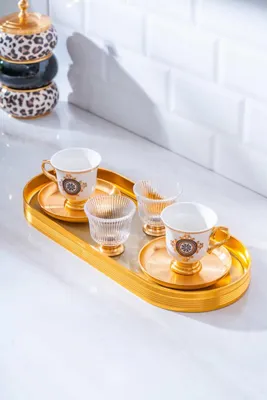 Lorenzo 2 Kişilik Cam Tepsili Kahve Fincanı Takımı