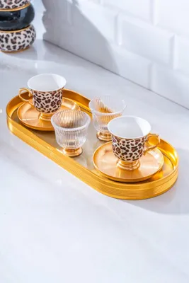 Ortigia 2 Kişilik Cam Tepsili Kahve Fincanı Takımı - 90 ml