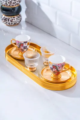 Portofina 2 Kişilik Cam Tepsili Kahve Fincanı Takımı - 90 ml