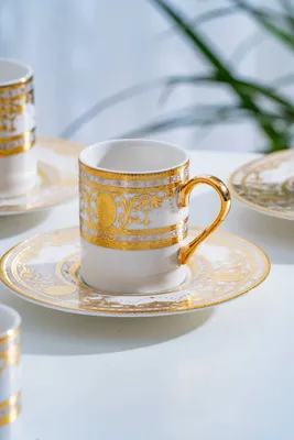 Joanne 24K Altın Detaylı 6 Kişilik Porselen Kahve Fincan Takımı - 90 ml