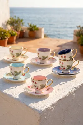 Sirena 6 Kişilik Porselen Kahve Fincan Takımı - 90 ml