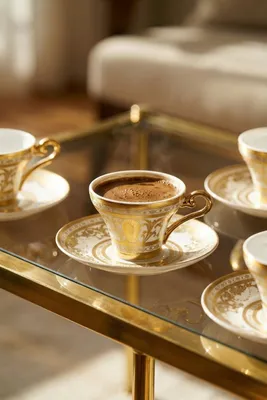 Villarie 24K Altın Detaylı 6 Kişilik Porselen Kahve Fincanı Takımı - 90 ml