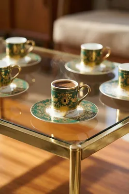 Astier 24K Altın Detaylı 6 Kişilik Porselen Kahve Fincanı Takımı - 100 ml