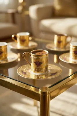 Josette 24K Altın Detaylı 6 Kişilik Porselen Kahve Fincanı Takımı - 100 ml