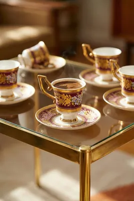 Ruperta 24K Altın Detaylı 6 Kişilik Porselen Kahve Fincanı Takımı - 90 ml