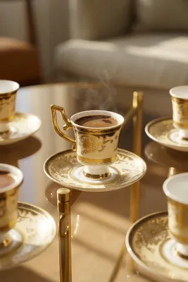 Margriet 24K Altın Detaylı 6 Kişilik Porselen Kahve Fincanı Takımı - 90 ml