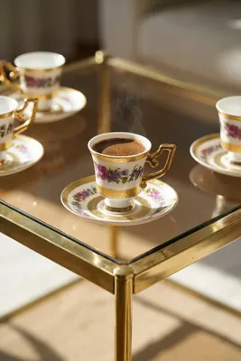 Margriet 24K Altın Detaylı 6 Kişilik Porselen Kahve Fincanı Takımı - 90 ml