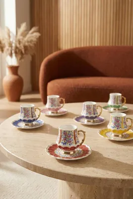 Monica 6 Kişilik Porselen Kahve Fincan Takımı - 90 ml