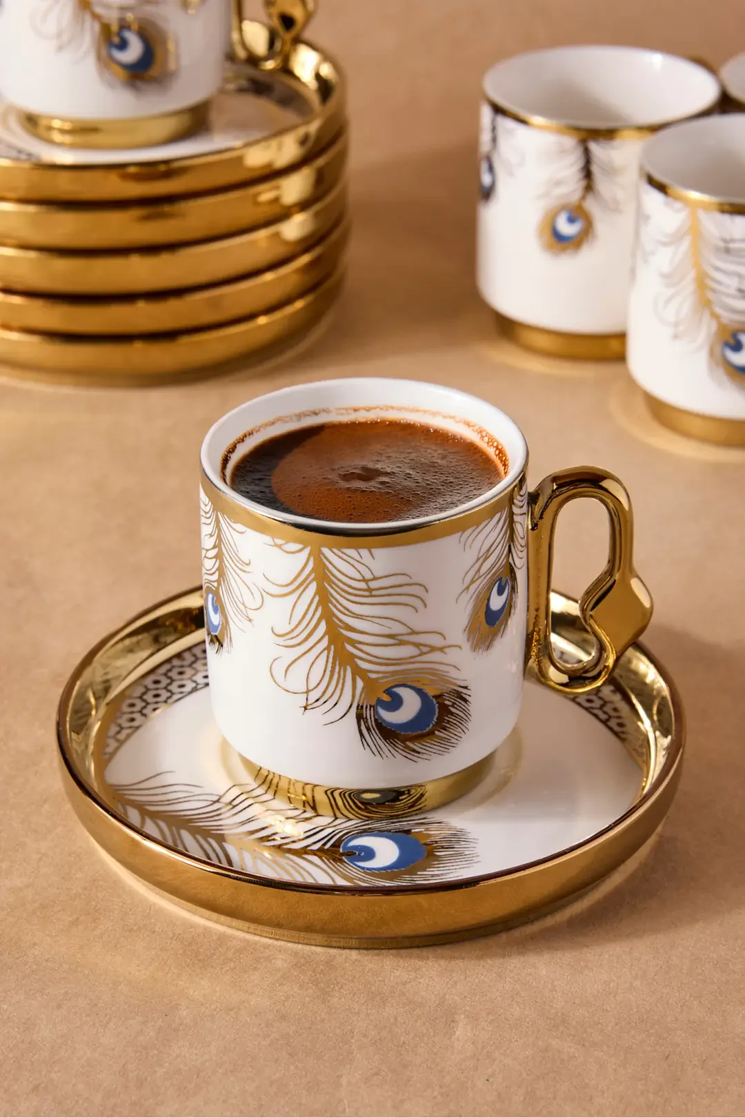 Cihangir 6 Kişilik Porselen Tavus Kuşu Deseni Kahve Fincanı Takımı · 4. fotoğraf