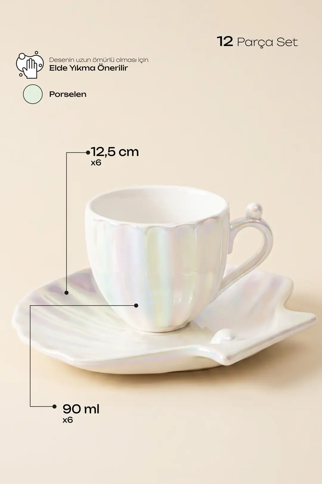 Pearl İstiridye 6 Kişilik 12 Parça 90 ml Porselen Kahve Fincanı Takımı · 2. fotoğraf