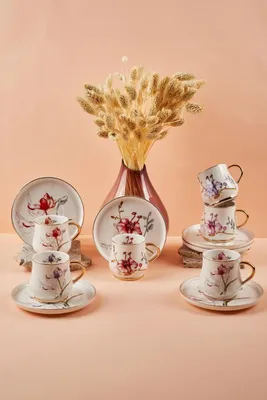 Flower 6'lı Porselen Kahve Fincanı