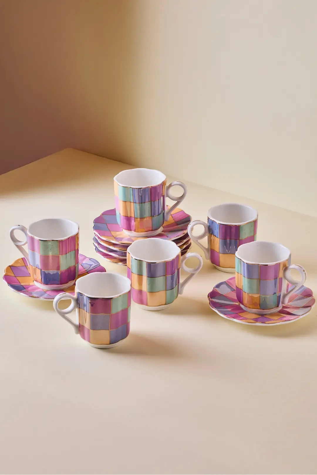 STD-Antik 12 Parça 6 Kişilik Renkli Kübik Porselen Kahve Fincanı Takımı · 4. fotoğraf