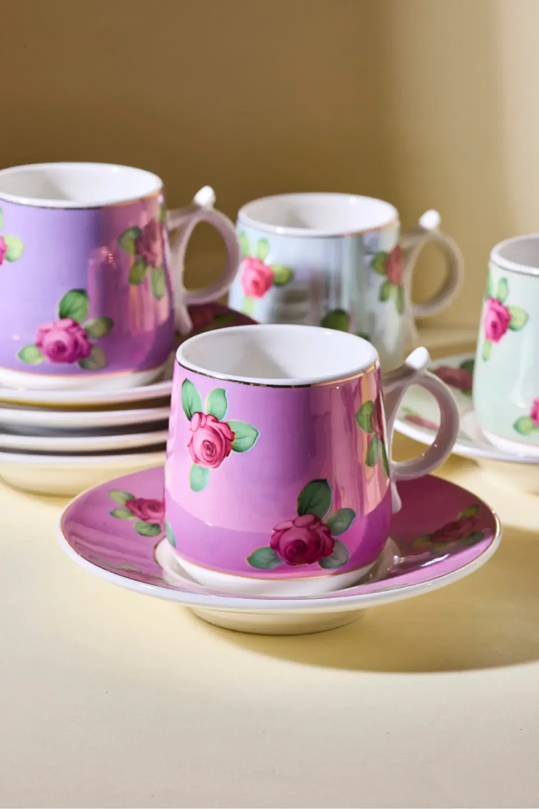 Hane+ 12 Parça 6 Kişilik Renkli Floral Kahve Fincanı Takımı · 4. fotoğraf